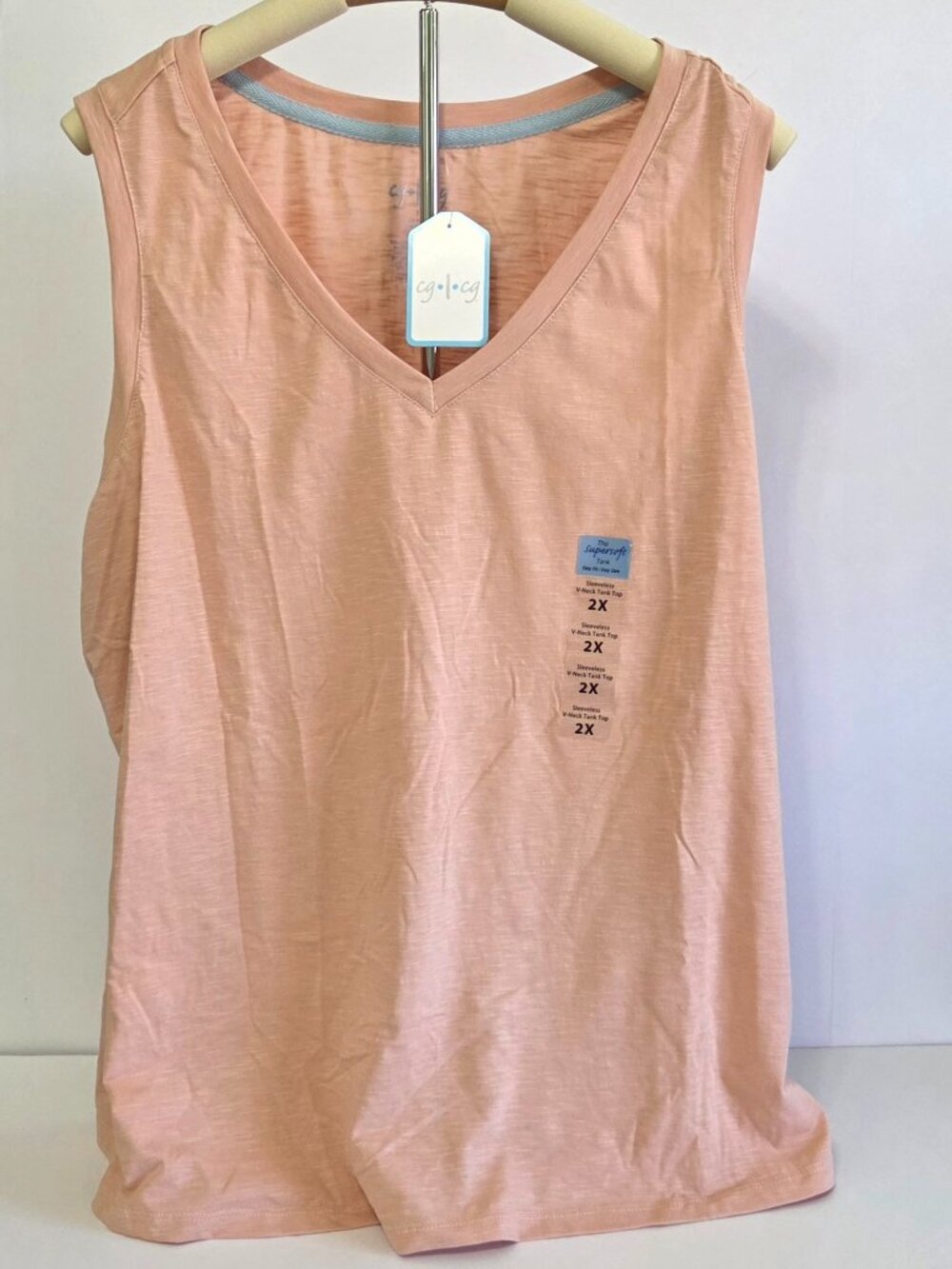 Sleeveless V-Neck Tank Top, Women’s Plus Size 2X, Light Peach Pink/Blush